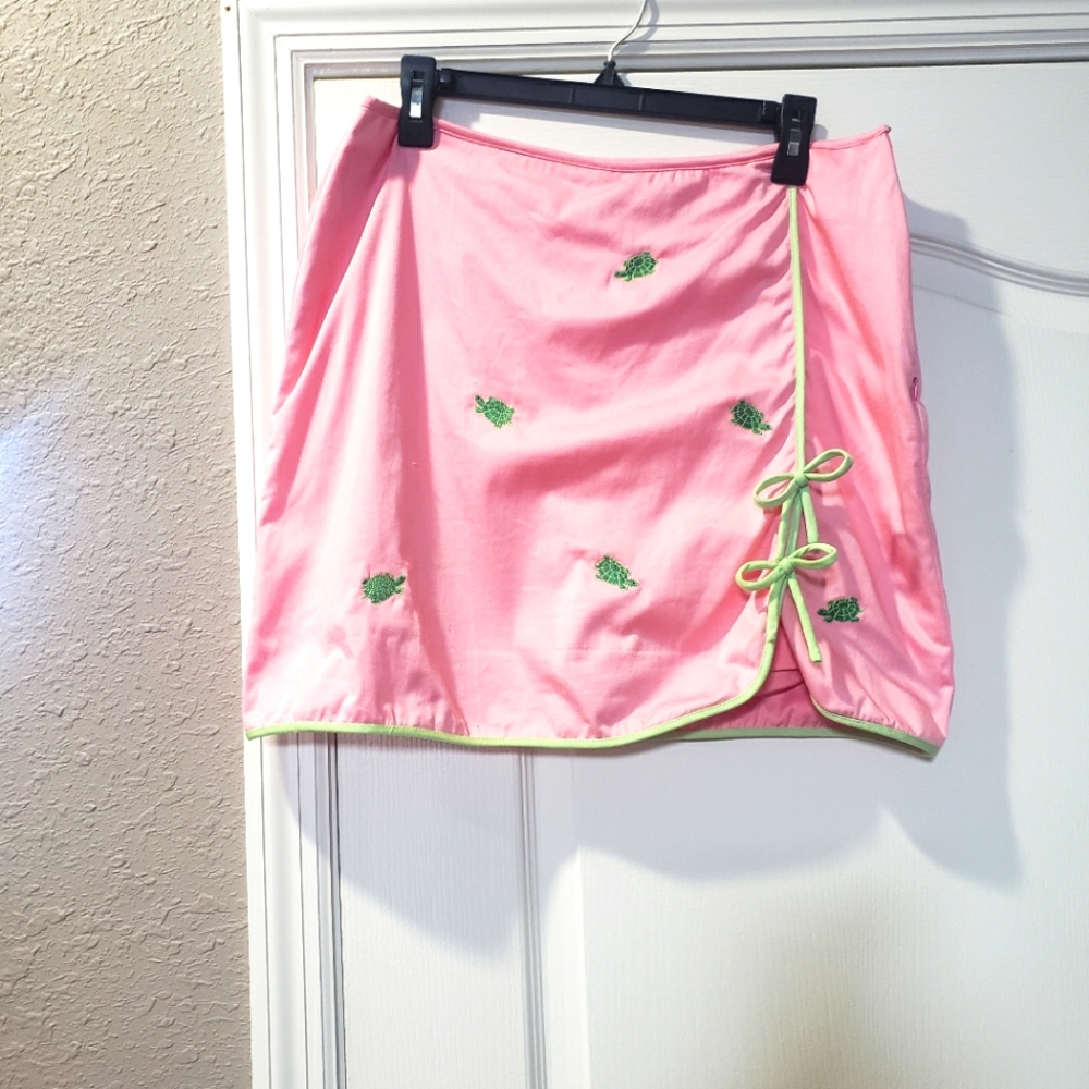 Pink Skirt with Embroidered Turtles
